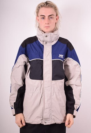 HELLY HANSEN MENS VINTAGE WINDBREAKER JACKET MEDIUM GREY 90S