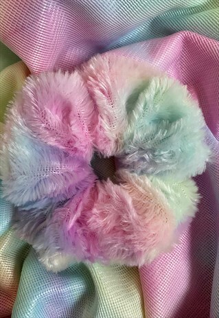 HANDMADE FLUFFY RAINBOW HAIR SCRUNCHIE CHRISTMAS GIFT