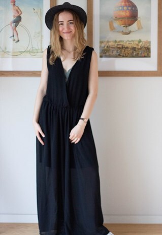 BLACK WIDE SLEEVELESS CHIFFON JUMPSUIT