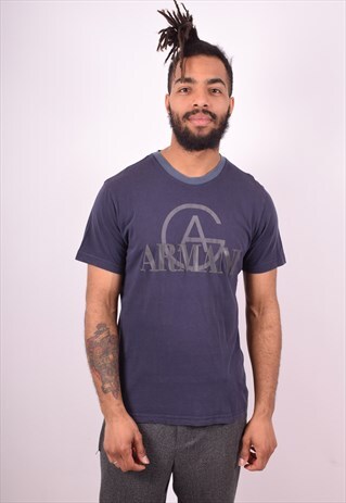ARMANI MENS VINTAGE T-SHIRT TOP MEDIUM BLUE 90S