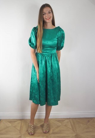 VINTAGE GREEN SATIN 80'S DRESS