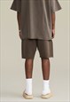 BROWN WASHED HEAVY COTTON RELAXED FIT SHORTS