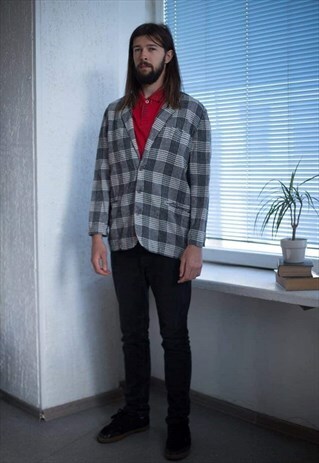 VINTAGE 90'S GREY/BLACK PLAID BLAZER