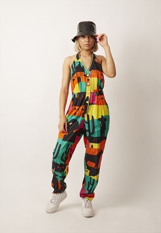 VINTAGE HALT NECK MULTI COLOUR 80'S JUMPSUIT