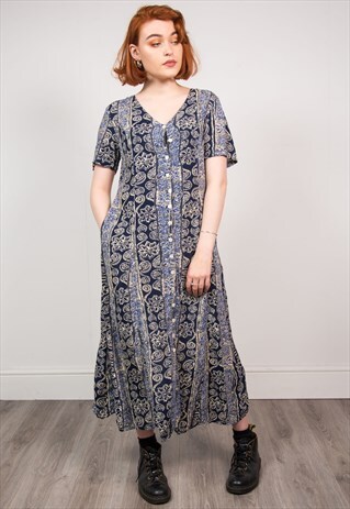 VINTAGE 90'S BLUE FLORAL MIDI DRESS