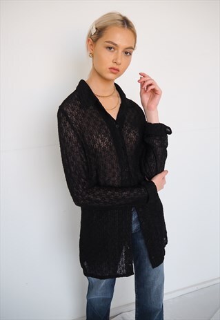 VINTAGE BLACK SEMI SHEER LACEY CARDIGAN