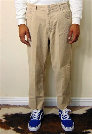 90S CLASSIC CK HIGH RISE RAW HEM CROP BEIGE DENIM JEANS 34