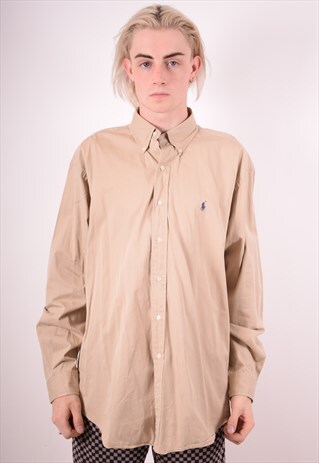 RALPH LAUREN MENS VINTAGE SHIRT LARGE BEIGE 90S