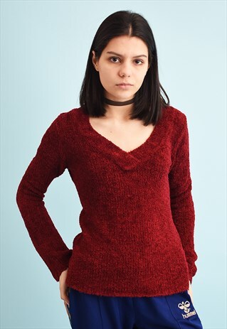Y2K BASICS FLUFFY MAROON JUMPER