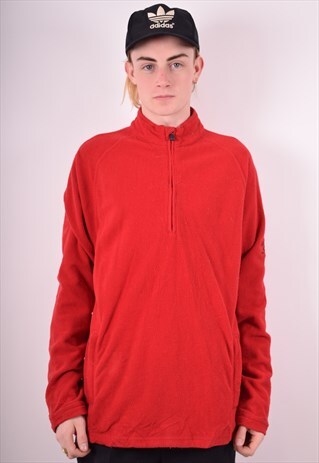 ADIDAS MENS VINTAGE FLEECE JUMPER LARGE RED 90S