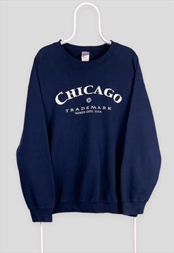 Vintage Chicago Blue Sweatshirt American Windy City XL