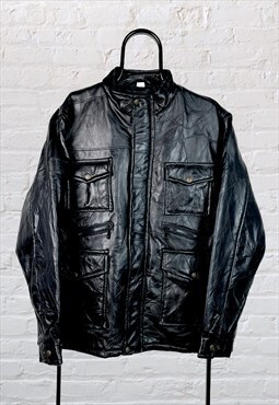 Vintage Real Leather Jacket Black Large