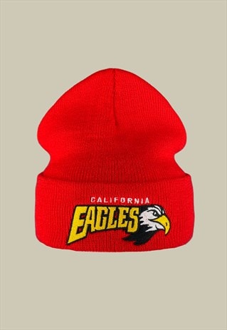 CALIFORNIA EAGLES VARSITY EMBROIDERED BEANIE HAT IN RED