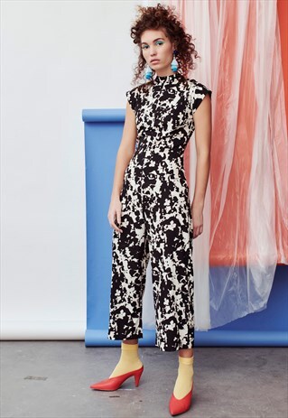 BOWIE BLACK AND WHITE PRINT SLEEVELESS CULOTTE JUMPSUIT