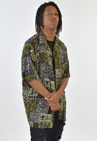 VINTAGE 90S GREEN PATTERNED ABSTRACT SHIRT