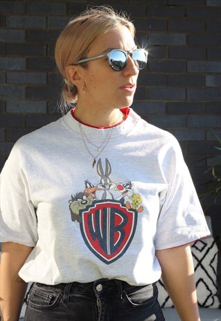 VINTAGE 1990S LOONEY TUNES GREY MARL T SHIRT