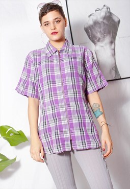90s grunge y2k vintage tartan checked lilac full zip shirt