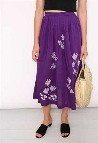 VINTAGE 90S PURPLE INDONESIAN COTTON MIDI SKIRT