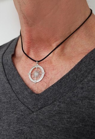BLACK COMPASS CORD NECKLACE