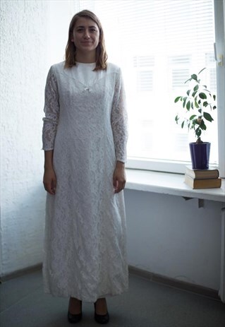 VINTAGE 60'S WHITE MAXI LACE LONG SLEEVED WEDDING DRESS