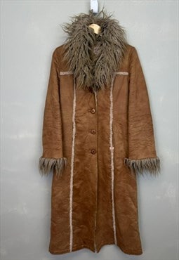 Vintage Miss Sixty Afghan Fur Coat Jacket Brown Medium