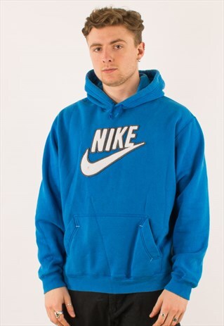VINTAGE BLUE NIKE SPELLOUT HOODIE PULLOVER LARGE