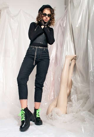 VINTAGE CROPPED JEANS 90S SKINNY HIGH WAIST DENIM TROUSERS