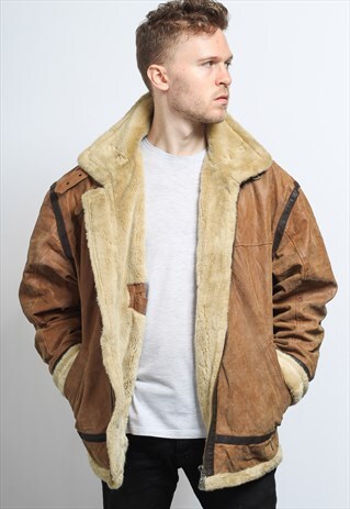 VINTAGE LEATHER AVIATOR FLEECE SHEEPSKIN JACKET COAT