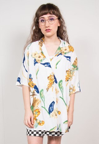 VINTAGE 90'S WHITE FLORAL SHIRT