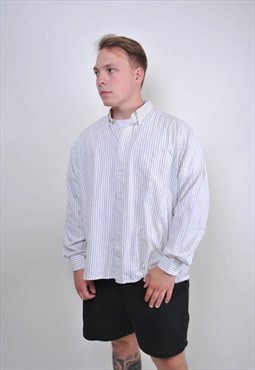90s white striped long sleeve party shirt, Size L