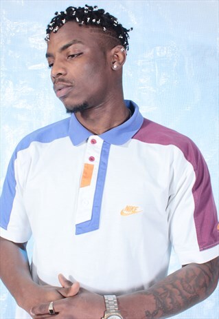 VINTAGE NIKE WHITE AND PURPLE POLO SHIRT