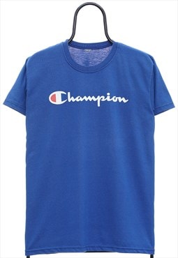 Vintage Champion Spellout Blue TShirt Womens