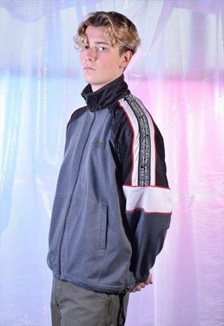 VINTAGE ASICS GREY, BLACK AND WHITE TRACK JACKET