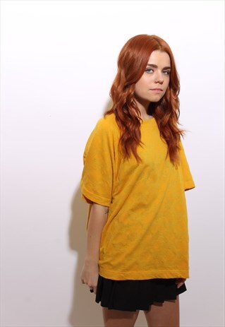 VINTAGE 1990'S 90'S OVERSIZED YELLOW FLORAL T-SHIRT TEE L-XL