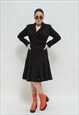 VINTAGE 70S PLEADED LONG SLEEVE V NECK MIDI COAT DRESS S
