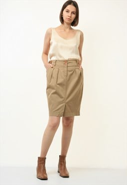 90s Vintage Max Mara High Waisted Beige Mini Skirt 4586
