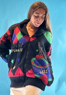 Vintage 80s Jazz Cardigan with a Drum
