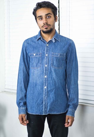 VINTAGE RALPH LAUREN DENIM SHIRT LOGO 90S M 13.4