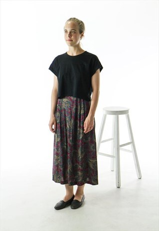 PAISLEY ABSTRACT SKIRT / BURGUNDY PLEATED MIDI SKIRT /
