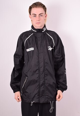 REEBOK MENS VINTAGE RAIN JACKET LARGE BLACK 90S