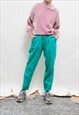VINTAGE 80S AQUAMARINA GREEN PLEATED CARROT FIT TROUSERS XS