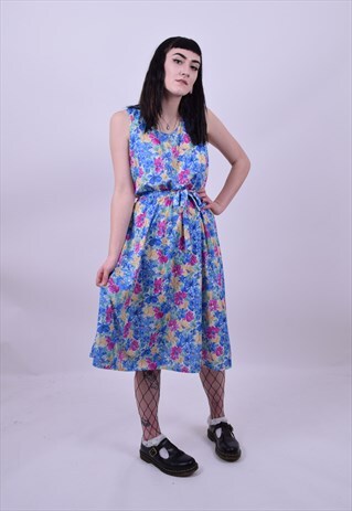VINTAGE 80'S FLOWER PRINT GRANNY DRESS SIZE 10 12 14