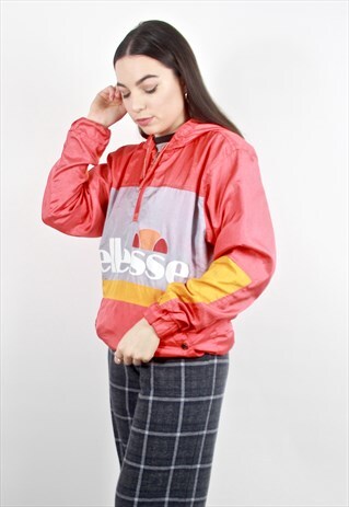 90'S RETRO ORANGE SPELL-OUT PULLOVER 1/4 ZIP JACKET