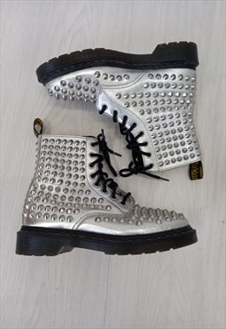 Dr Martens 1460 Boots Silver Studded Spikes Metallic