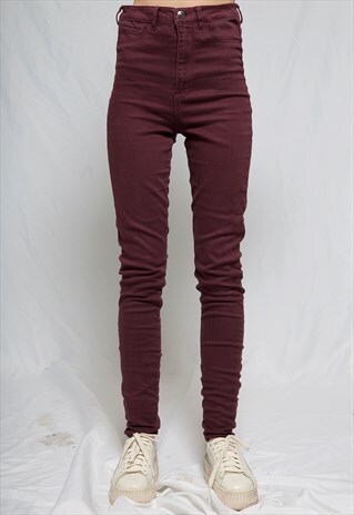 BURGUNDY HIGH WAISTED ELASTIC JEANS