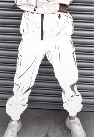 LOOSE STRAIGHT FIT REFLECTIVE SPORTS JOGGER BOTTOM PANTS