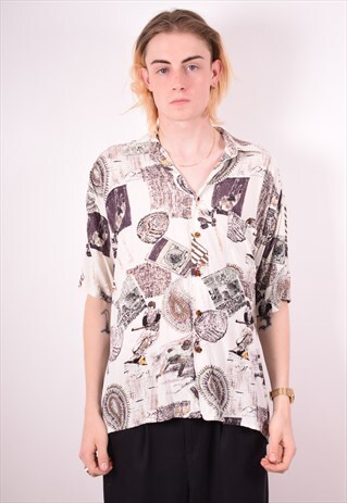 MENS VINTAGE CRAZY PRINT SHIRT LARGE MULTI 90S