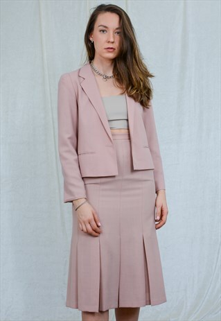 JACQUES VERT SKIRT SUIT VINTAGE SALMON TWO PIECE SET PINK M