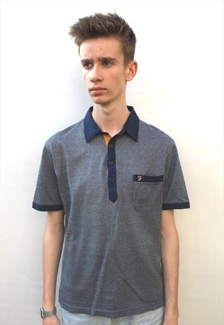 MENS VINTAGE RETRO BLUE FESTIVAL POLO SHIRT TOP TSHIRT