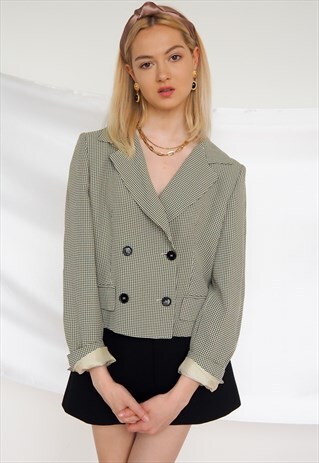 VINTAGE MAX MARA CHECK DOUBLE BREASTED CROPPED BLAZER